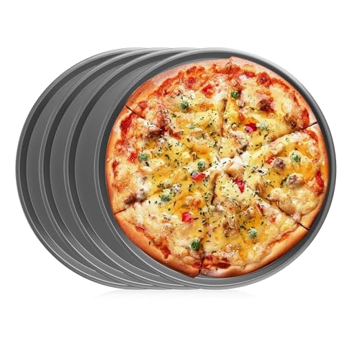 MOKIDO Pizzablech Rund ø 29 cm, 4 Stück Set Pizza Backblech, Schwarzes Pizza Blech, Hitzebeständig für Pizzaofen & Backofen bis 230 Grad, Runde Pizzaform