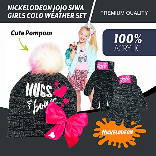 Nickelodeon JoJo Siwa Hugs & Bows Girls Winter Hat and Gloves Cold Weather Set, Age 4-73