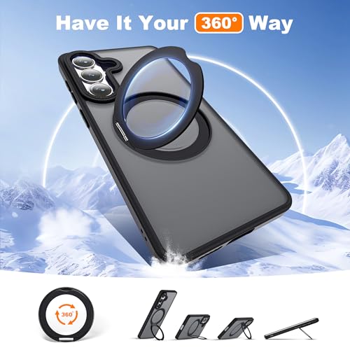 Image of for Samsung Galaxy S26 Plus Case with 360Rotatable Magnetic Ring Stand Compatible with Mag-Safe Military Protection Matte Translucent Phone Case for Samsung Galaxy S26+,Black