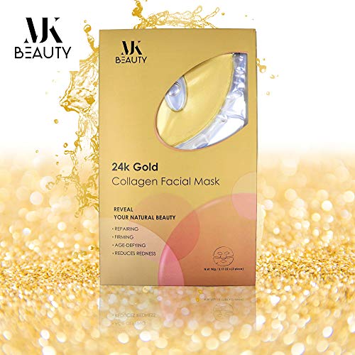 Anti-Aging Gold Face Mask – 24 K Collagen Rejuvenating Facial For Skin Brightening & Anti-Wrinkle Effects With Pack of 3 By MJK Beauty