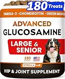 Advanced Glucosamine Chondroitin Joint Supplement for Dogs - Hip & Joint Pain Relief Pills - Green Lipped Mussel & Collagen - Large & Small Breed - Senior Dogs Joint Health - Bacon Flavor - 180ct