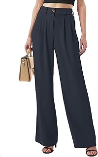 Femme Pantalons Bureau Elegant Pantalons Casual Jambes Larges Pantalon Décontracté Jambe Droite Pantalon Loisirs Travail Pantalon de Costume Femme Mode Pants Taille Haute Pantalon avec Poches