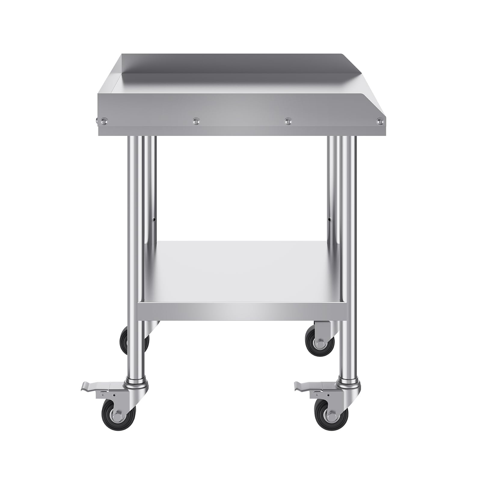 Happybuy 24 x 24 x 30 Inch Stainless Steel Work Table, Heavy Duty Food Prep with 4 Wheels, 3-Sided Backsplash for Restaurant, Home, Hotel