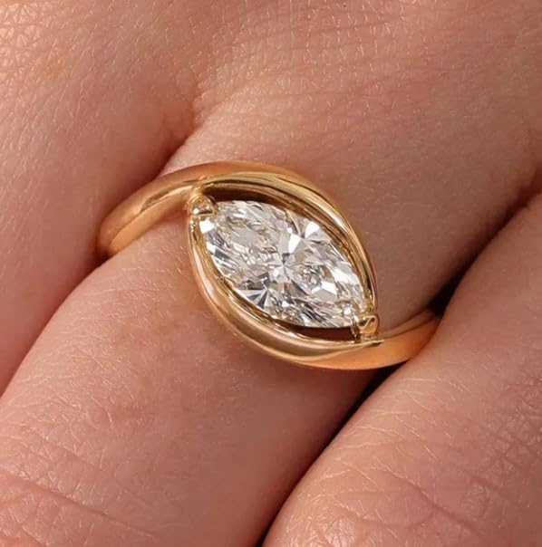 2 Ct Marquise East to West Ring,Marquise Cut Moissanite Diamond Engagement Ring,14K Gold Plated Diamond Ring, Gifted Ring for Her.size 3-12.