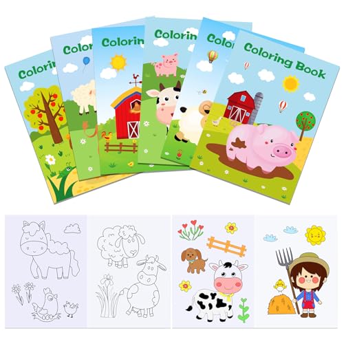 MORAINJAY 12 Mini Libri da Colorare per Bambini, Fattoria Animali Libri da Colorare, Regali di Compleanno, Riempitivi per Borsette Festa, Attività DIY, Premi Scuola