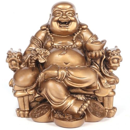 Sanfly Statue De Bouddha Rieur Rétro Porte-Bonheur, Ornements en Lingot d'or, Statue De Bouddha Chinois Feng Shui en Résine, Décoration De Maison