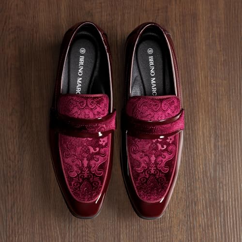 Bruno Marc Men's Tuxedo Patent Loafers Classic Velvet Slip-on Dress Shoes,Size 8.5,Burgundy,SBLS2407M