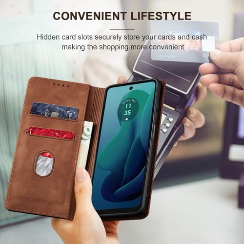 Image of Jasonyu Flip Wallet Case for Moto G 5G (2024),Brown
