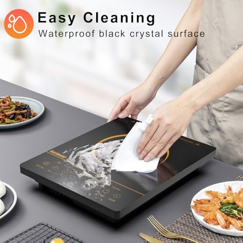 Image of Karinear Portable Electric Cooktop, 1800W 110V Electric Stove Single Burner | Ceramic Cooktop, Sensor Touch Control,Safety Lock, Timer, Overheat Protection, Infrared Burner,Gold
