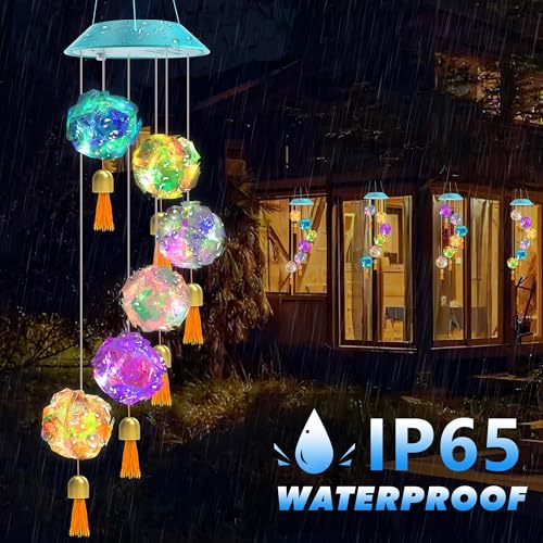 Image of Toodour Solar Wind Chime, Color Changing Hydrangea Ball Wind Chimes LED Decorative Mobile Waterproof Outdoor Solar Lights Gifts for Mom Grandma, Garden, Patio, Yard, Window Decoration Birthday Gift