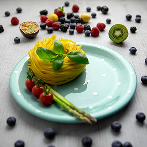 Handmade Teal Blue And White Polka Dot Ceramic 12 Piece Dinnerware Set | Pottery Tableware Service For 4 | Dinner Plates | Side Plates | Bowls | Housewarming Gift By City To Cottage® #TOP3