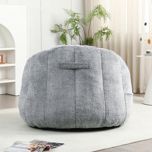 Image of Bean Bag Chair with Arms for Adults - Furry Lazy Sofa, Armrests Stuffed High-Density Foam Filler Chair, Small Cozy Reading in Bedroom Living Room and Dorms (Dark Gray)