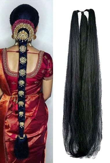 CREATE THIS LOOK WITH OUR GIRISA HAIR Traditional South Indian Bridal Hair Look, 24Inchs Long Extensions Choti, Natural Black-image-8