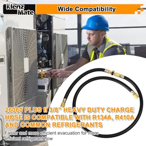 Image of 26060 Plus II 3 /8 inch HVAC Vacuum Hose with Straight Fittings and Valve, 5FT | Heavy Duty Charge Hose, Working Pressure: 600 Psi, Burst Pressure: 3000 Psi. For R134A, R410A, and Common Refrigerants