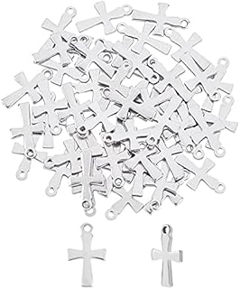 UNICRAFTALE 50pcs 304 Stainless Steel Cross Pendants Cross Earring Charms 1mm Small Hole Bracelets Pendant Cross Charm for Women Necklaces Jewelry Making DIY 12x7x1mm
