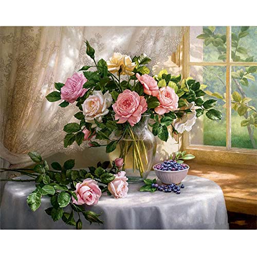 油絵具 数字による油絵具 花 アクリル絵の具 数字による絵画用 キャンバス ホームデコレーション ウォールアート Diyフレーム 40X50Cmdiy 数字油絵 数字塗り絵 大人の子供のためのギフト デジタル油絵 数字キットでペイント ホーム オフィス装飾