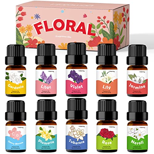 Floral Essential Oils Holamay Premium Fragrance Oil for Candle Making 5mlx10 Soap Making Scents - Rose Jasmine Neroli Gardenia Lilac and More Aromatherapy Essential Oils for Diffusers for Home