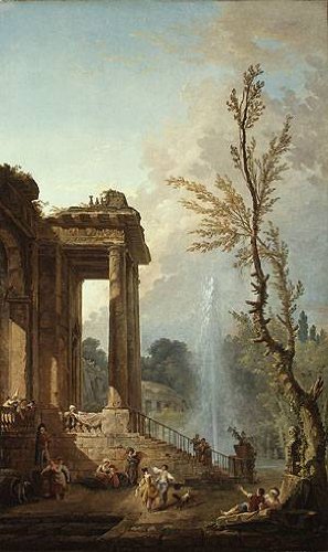 Peinture à l'huile The Portico 1773, chef-d'œuvre d'Hubert Robert en toile fine