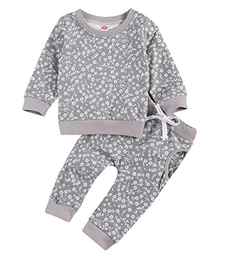 Image of Newborn Infant Baby Girl Clothes Set Long Sleeve Sweatshirts Tops Pants Outfits Clothing Gifts 3 6 9 12 18 24 Months(D-Grey, 12-18 Months)