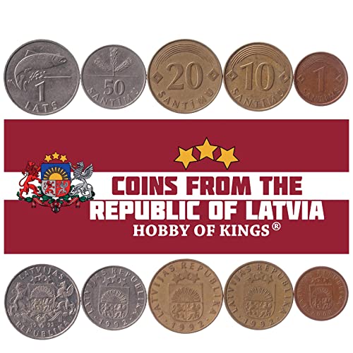 Letonia 5 Monedas Mixtas | 1 Santims a 50 Santimu | Moneda Letona Desde 1992