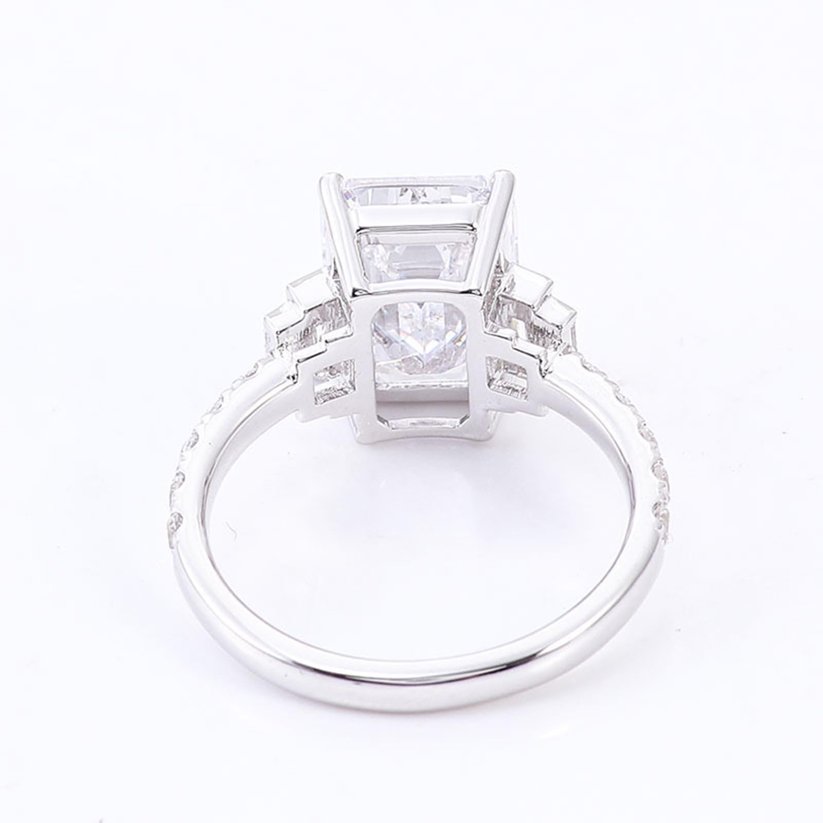 Anillos para mujer, anillos de lujo con moissanite rectangular de oro blanco de 14 quilates Regalos para novia