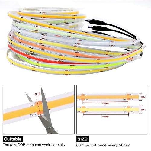 Tira LED COB USB 5V 320 LEDs/m 1 Metro Blanco Cálido miniatura 5