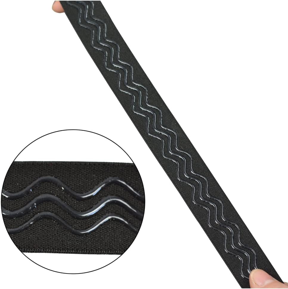 YANTAISIYU Black Elastic Band, 1 Inch x 6 Yard, Wavy-Shape Silicone Grip, Non-Slip, Wig Making Accessories