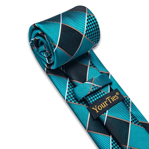 Image of YourTies Striped Plaid Ties for Men Silk Formal Necktie Set | 3.15 inch(8cm) Woven Jacquard Mens Ties with Necktie Pocket Square Cufflink Tie Clip Lapel Pin for Wedding Business Party