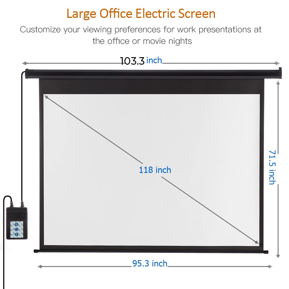 Pantalla de proyector motorizada automática con control remoto, 120 pulgadas, relación de aspecto 4:3, pantalla de cine eléctrica montada en la pared/techo sin arrugas, ideal para cine en casa, 2