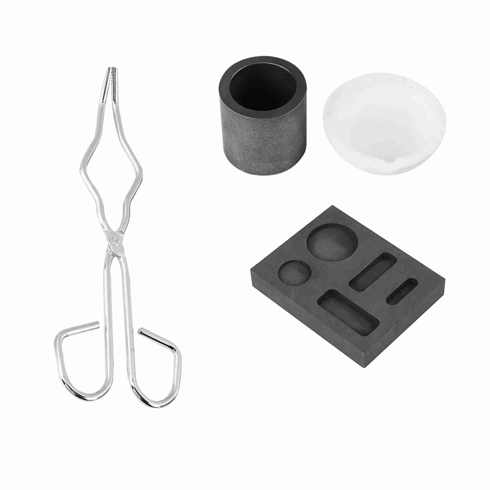 Schmelztiegel Set Klein, 4 Stück Graphit, Gussform Schmelzofen Set mit Tiegelzange, Quadratischer und Zylindrischer Graphit für Platin, Gold, Silber und Messverwendung