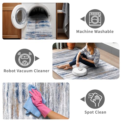 Tapete decorativo lavable 2x3 pies azul gris miniatura 3