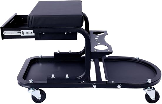 Car Detailing Cart Rolling Mechanic Stool with Storage Drawer & Tool Holders, Garage Stool on Wheels for Auto Detailing, Car Wash Accessories & Mobile Detailing Equipment