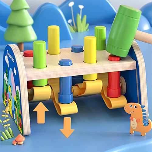 Nugzix Hammering Pounding Toys For 1-3 Year Baby Montessori Wooden Toddlers Early Development Learning 2 In 1 Whack A Mole Game Spinning Gears Birthday For Kid #TOP2