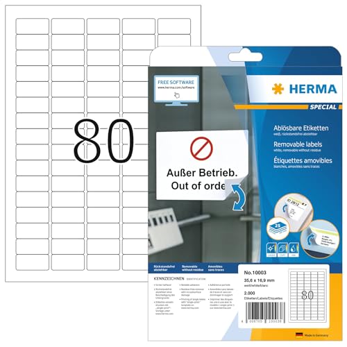 Herma 10003 - Pack de 2000 etiquetas, 35.6 x 16.9 mm, color blanco