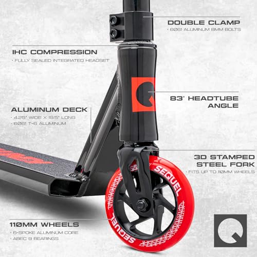 Sequel Ignite Pro Scooter, Pro Stunt Scooter Complete Trick Scooter for Kids 8+, Beginner Skatepark BMX Scooter (Black/Red) by SEQUEL ACTION SPORTS - Image 2