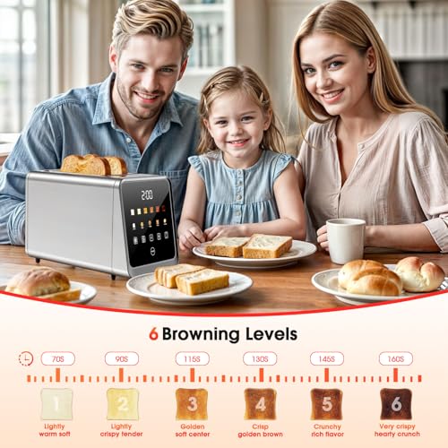 Toaster 2 Slice with Smart Digital Touchscreen & 1-Touch Memory | Stainless Steel 1.5" Extra-Wide Slots for Bagels & Artisan Bread | 900W for Fast, Even Toasting | Defrost, Reheat, Single-Slice Mode - Thumbnail 5