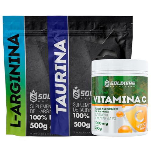 Soldiers Nutrition, Kit: Arginina 500g + Taurina 500g + Vitamina C Em Pó 500g - 100% Puro Importado
