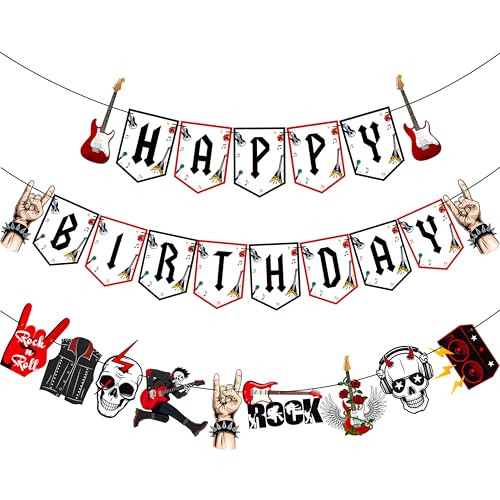 Rock and Roll Birthday Banner 3Pcs One Rocks Party Banners Rock Music Birthday Party Decoration Rock Party Hanging Cutout Banners for Rock and Roll Baby Shower Supplies by C L cooper life - Image 2