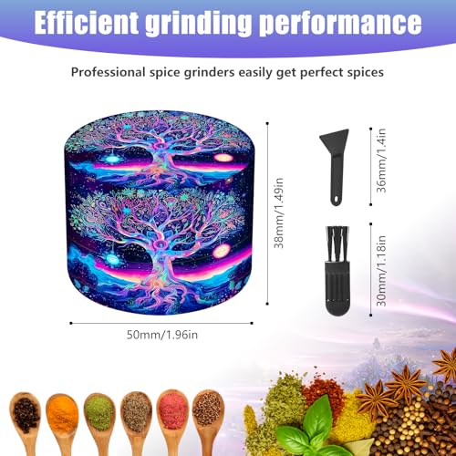 LHOEST 50MM Metal Grinder with 24 Grinding Teeth and Purple Tree Design - 4 Layers Spice Crusher with Scraper Brush - Image 2
