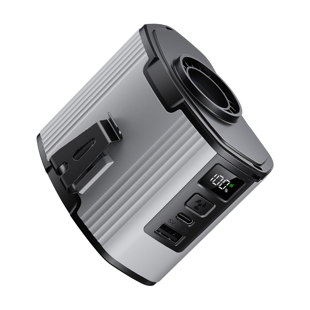 Ventilateur 3-en-1 (ceinture/main/bureau), batterie 12000mAh, 10 vitesses, écran LED, USB-C rapide, silencieux, dragonne, affiche vent/batterie, pour intérieur et extérieur.（Gris）