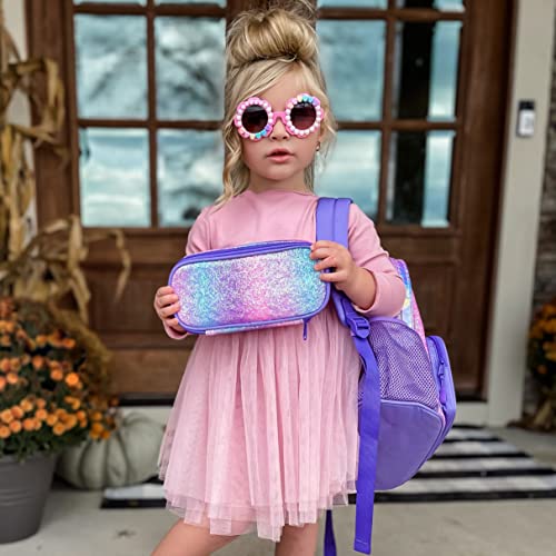 Image of mibasies Girls Pencil Case for Kids, Multi-Slot Pencil Pouch, Pink Purple Rainbow