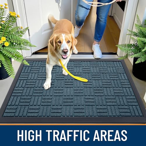 Image of OLANLY Front Door Mat Outside Entrance 33x21, Absorbent, Heavy Duty Sturdy Natural Rubber Doormat Indoor Outdoor, Non-Slip, Stain and Fade Resistant, Low Profile Floor Mat for Entryway, Lake Blue