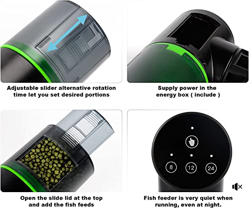 Image of Automatic Aquarium Fish Feeder: Hassle-Free Vacation Feeding with Manual /Auto Modes, Adjustable Portion Dispenser, Moisture-Proof Design, 2 Fixing Options - 0.05 Gal Capacity (Pack of 3)