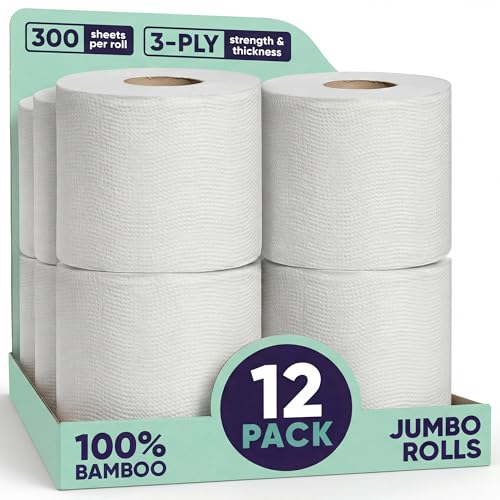 Save Trees Bamboo Toilet Paper - 12 Rolls Of Organic Toilet Paper 3-ply 300 Sheets Per Roll - PFAS Free FSC Certified Plastic Free Vegan & Chemical Free Bamboo TP