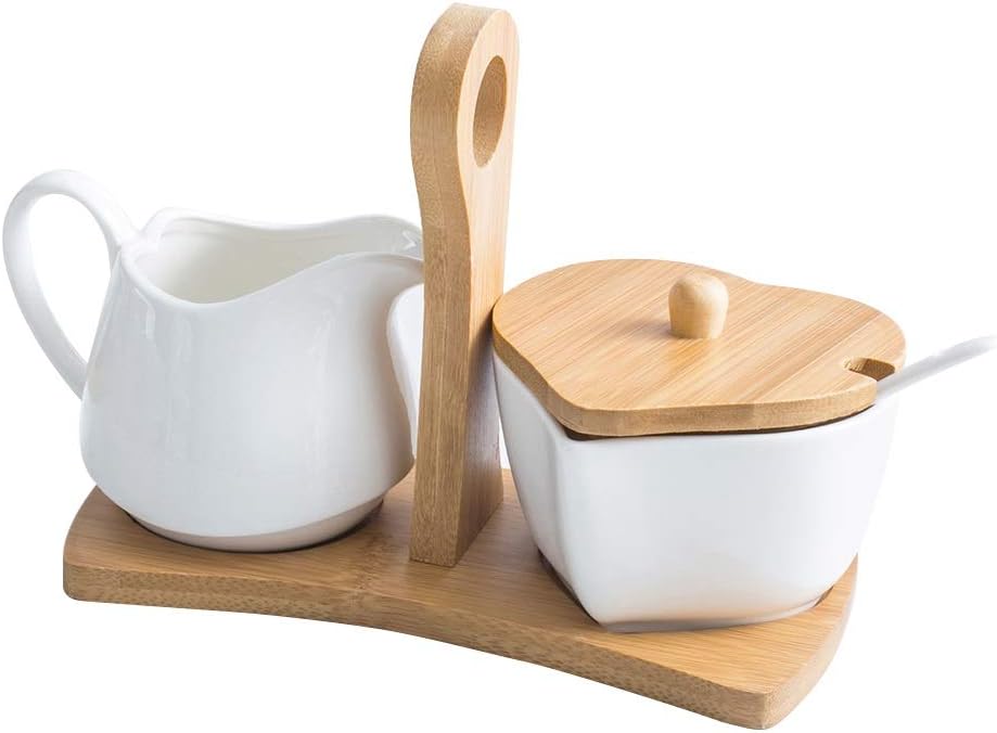 Ceramic Sugar Bowl Spice Jar And Cream Pitcher Set with Tray and Spoon Kitchen Accessories for Home Hotel