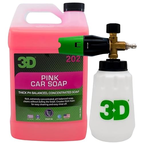 3D Pink Car Wash Soap (1 Gallon) with Ultra Blast Foamer - pH-Balanced, High Shine Car Soap for Scratch-Free Cleaning