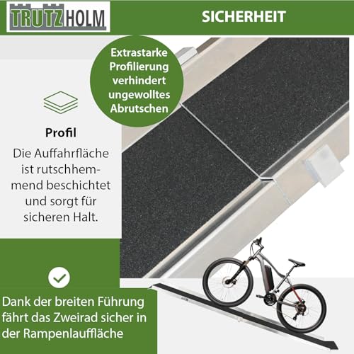 TRUTZHOLM Anti-Rutsch Alu Auffahrampe zusammensteckbar 150-270 cm verstellbar 50 kg Treppenrampe E-Bike Moped starr schwarz/grau