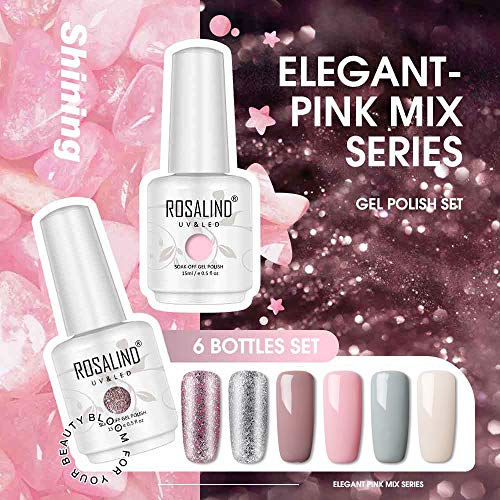 ROSALIND Gellack UV 15ml Set anfänger Gel Nagellack Rosa Glitzer Farben Pastell Hellgrau Kit Soak Off Gel Polish French… – Bild 6
