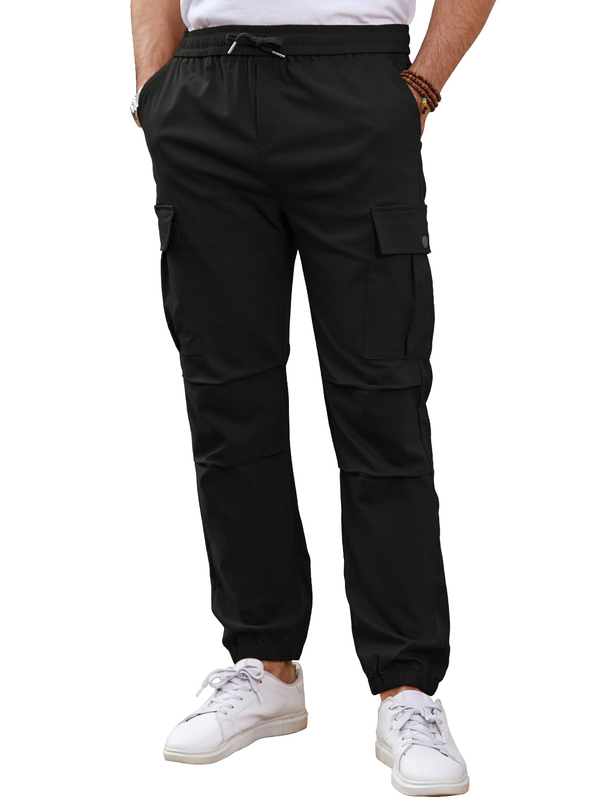 Tolaler Cargohose Herren Jogger Sporthose Elastischer Kordelzug Taille Cargo Jogginghose Herren Hose Lang Männer Sweatpants Stretch mit Taschen