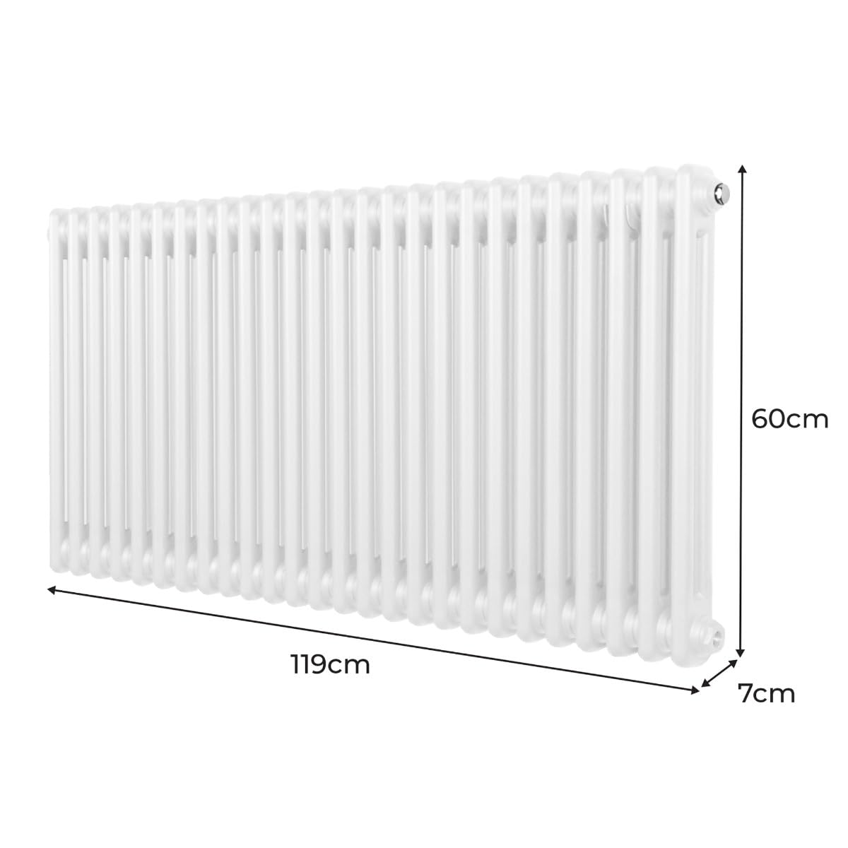 Radiador Tradicional Horizontal de 2 columnas 600mm x 1192mm | Blanco | Acero | Montado en pared | Kit de fijación y soportes + Cepillo de limpieza GRATIS | Calefacción estufa calefactor